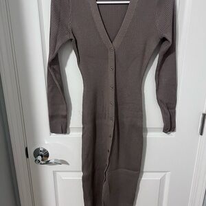 Forever 21 Taupe Long Sleeve Ribbed Dress